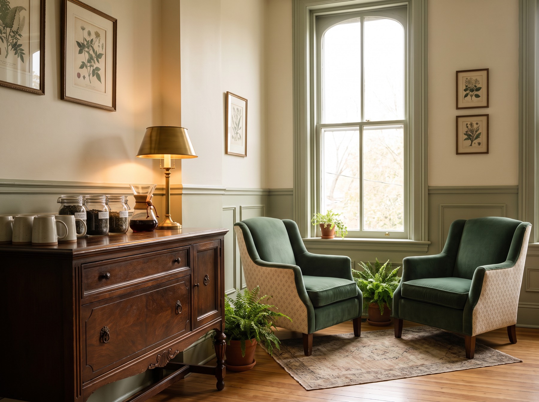 The cozy parlor with coffee and tea service