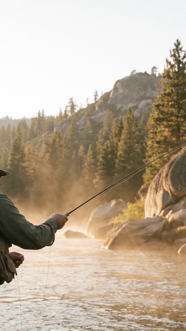 Fly fishing the Truckee River at golden hour