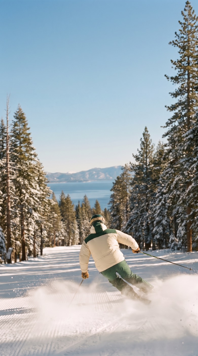 Skier above Lake Tahoe