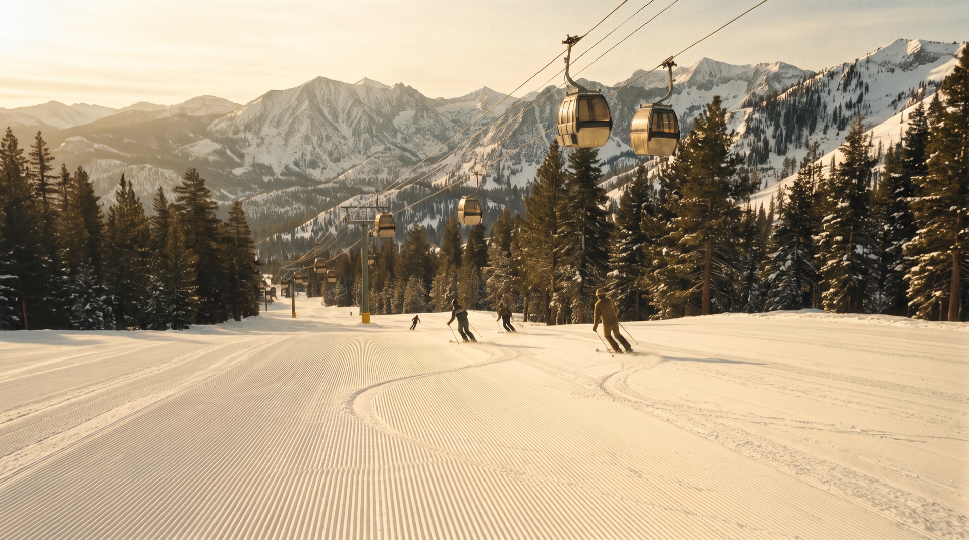 Groomed ski run and gondola at a California resort